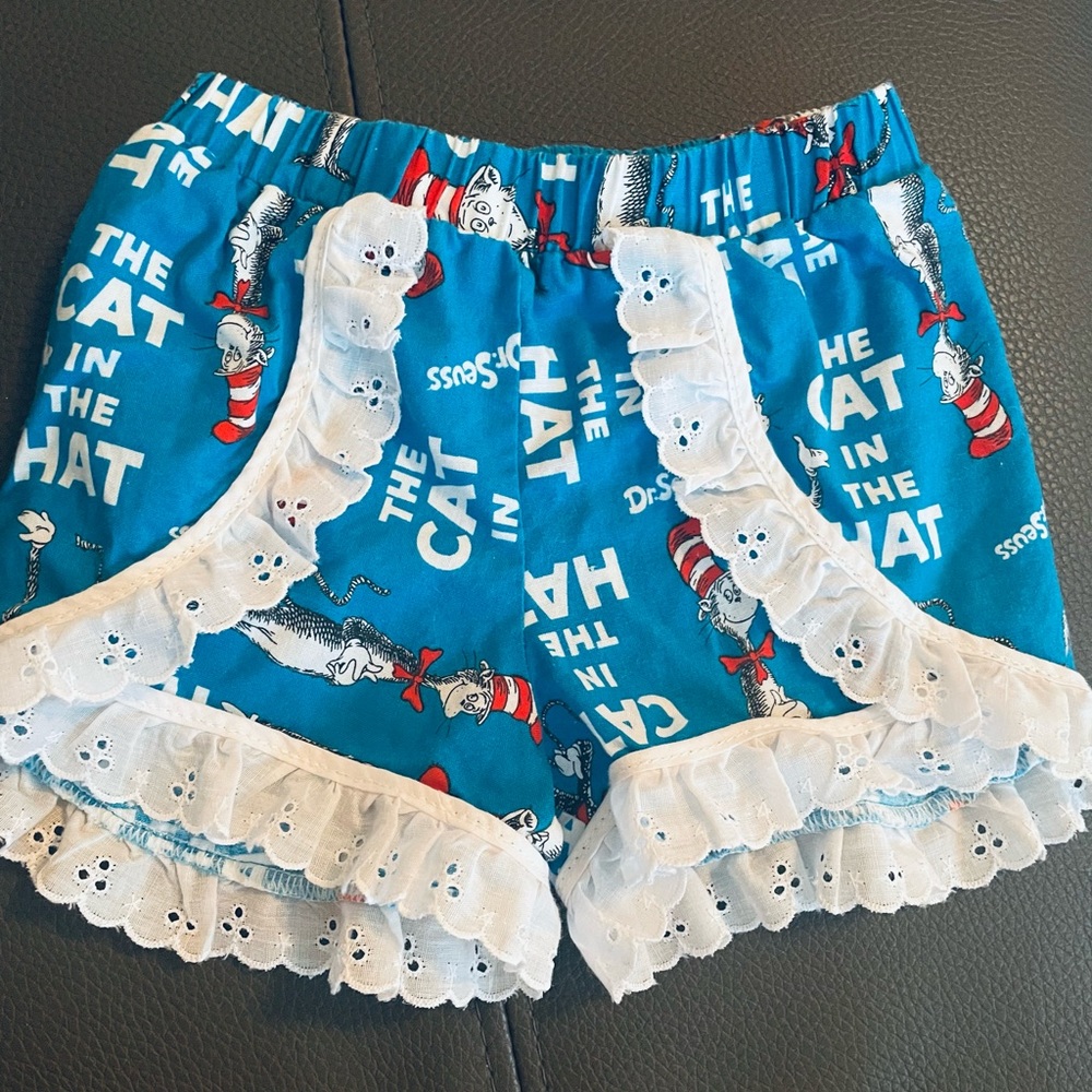Cat in the hat customs made shorts 2T